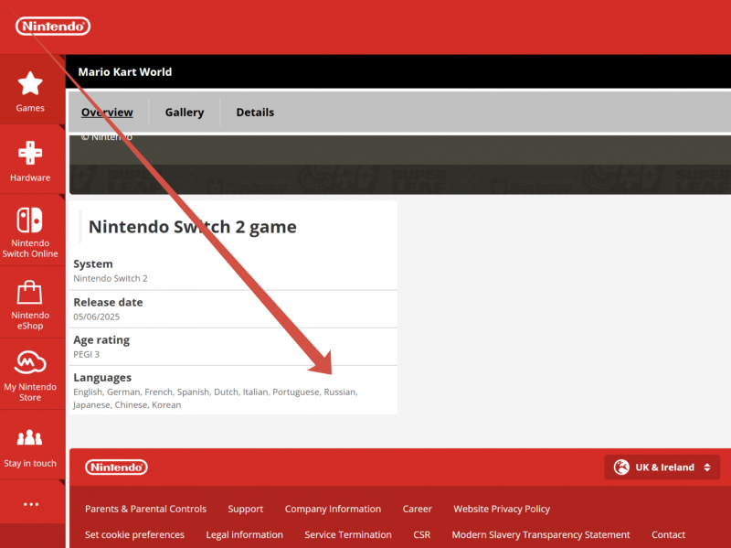 Nintendo переведет интерфейс Switch 2 на русский язык